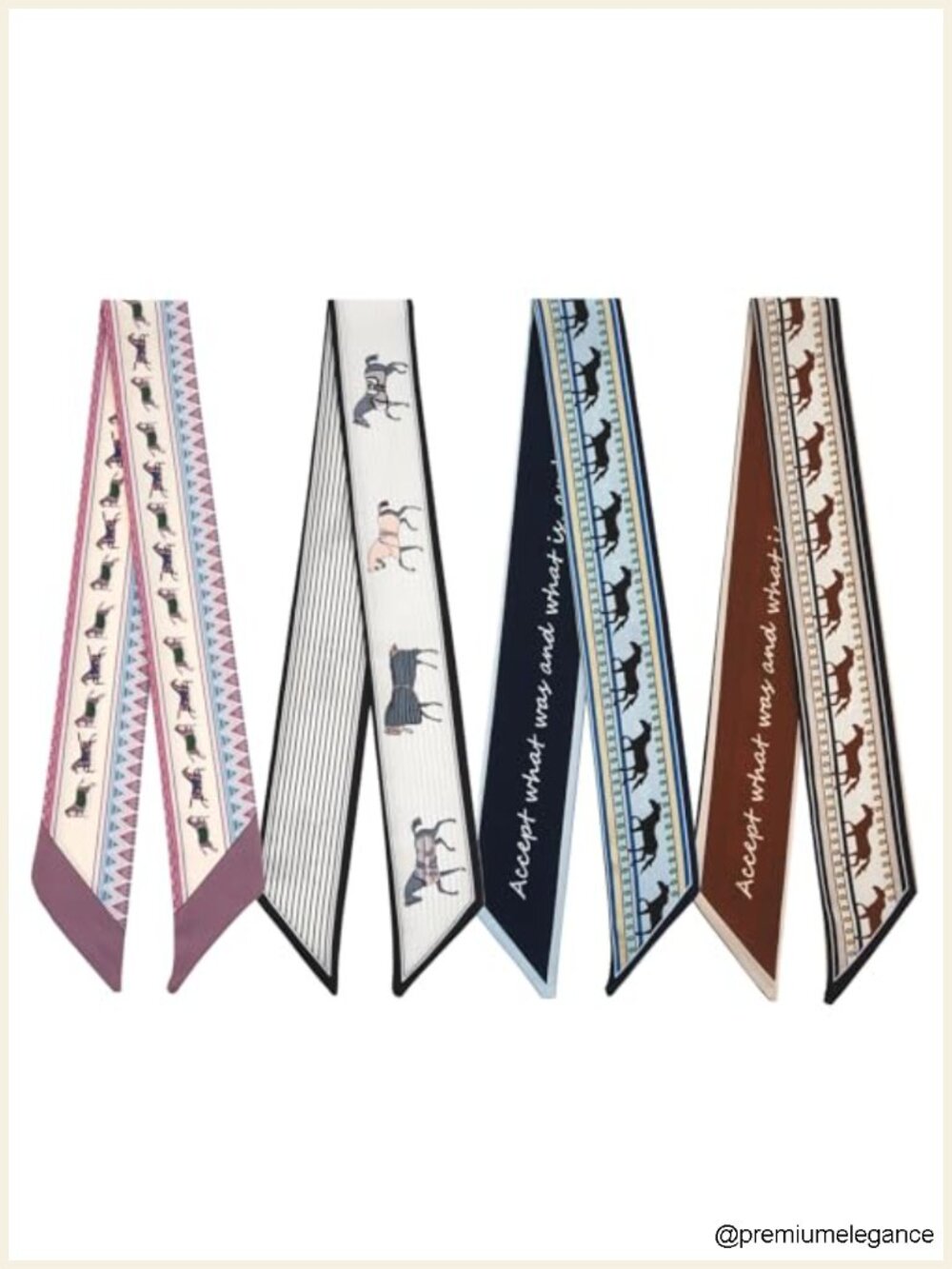 4 Pack Skinny Twill Scarves for Women - Floral & Polka Dot Bag Charms